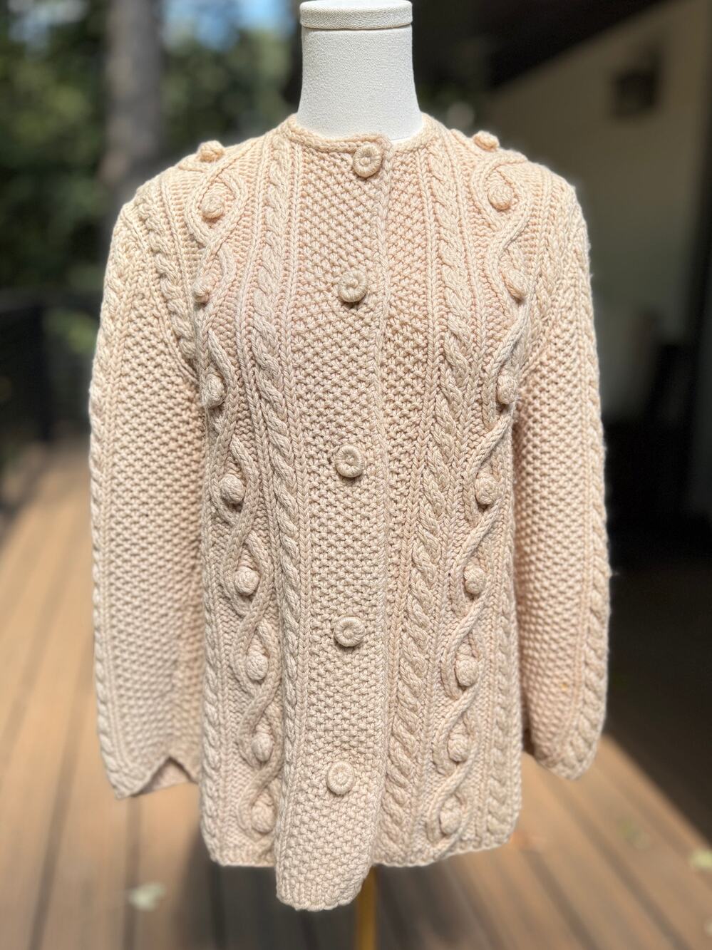 Handmade Irish Style Cable Knit Fisherman Cardigan Cream Prep Coastal S Sweater